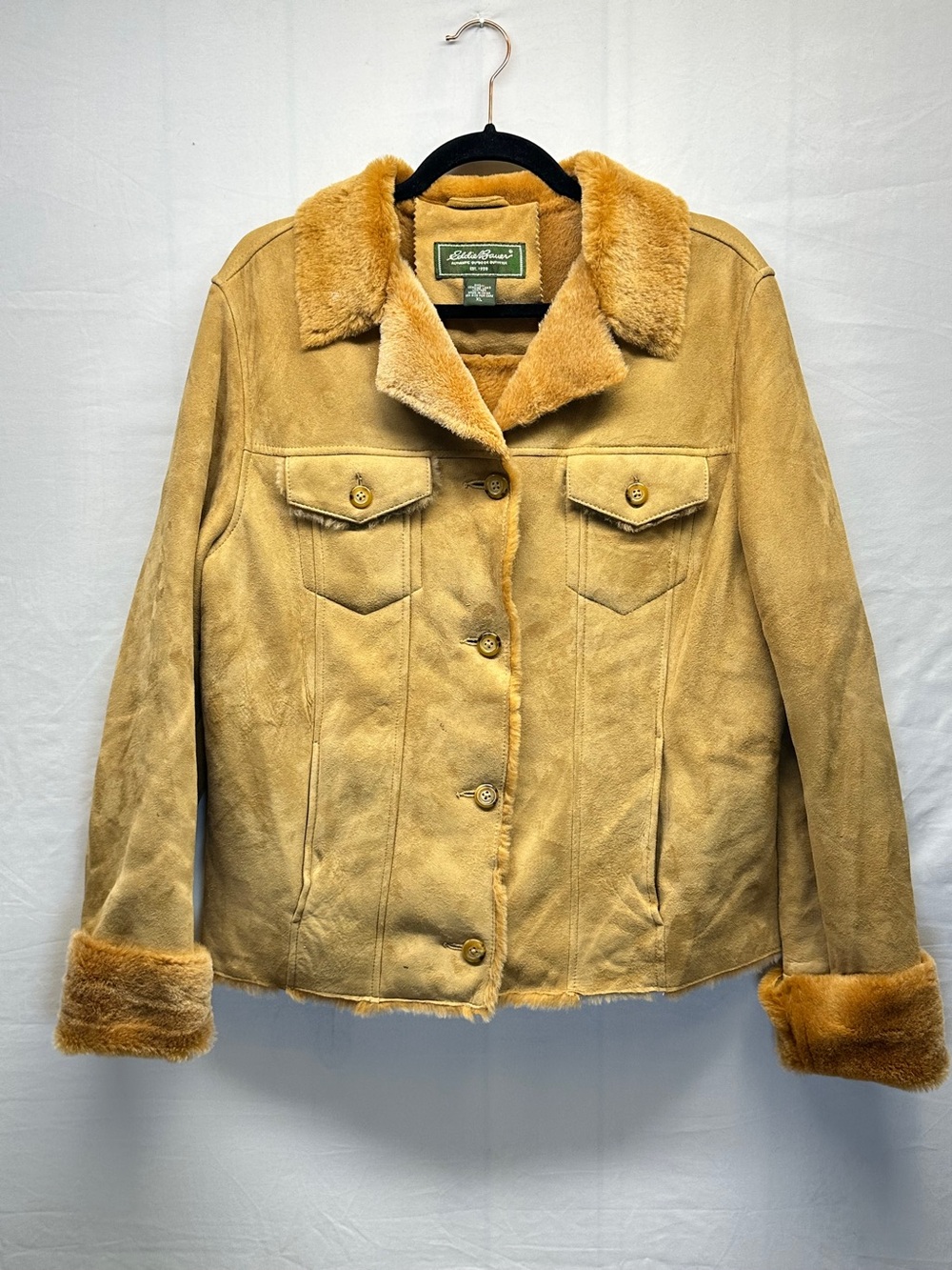 Eddie Bauer Tan Brown Genuine Lambskin Leather Shearling Jacket